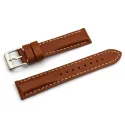 Premium Thick Thread Arching Style Full Grain Brown Leather Watch Strap Genuine With Luxury Buckle