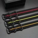 Premium Mens Zulu Straps 3 Ring Pvd Black Striped Nato Strap 22mm 24mm Nylon Watch Bands