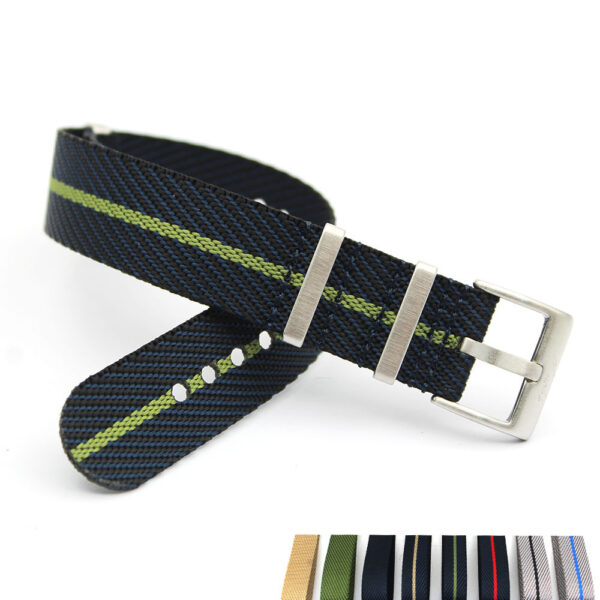 blue green striped twill pattern watch nato strap