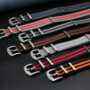 Gray blue stripes seat belt watch band.